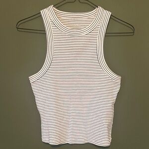 Old Navy Navy and White Striped Rip Knit Crop Tank Top